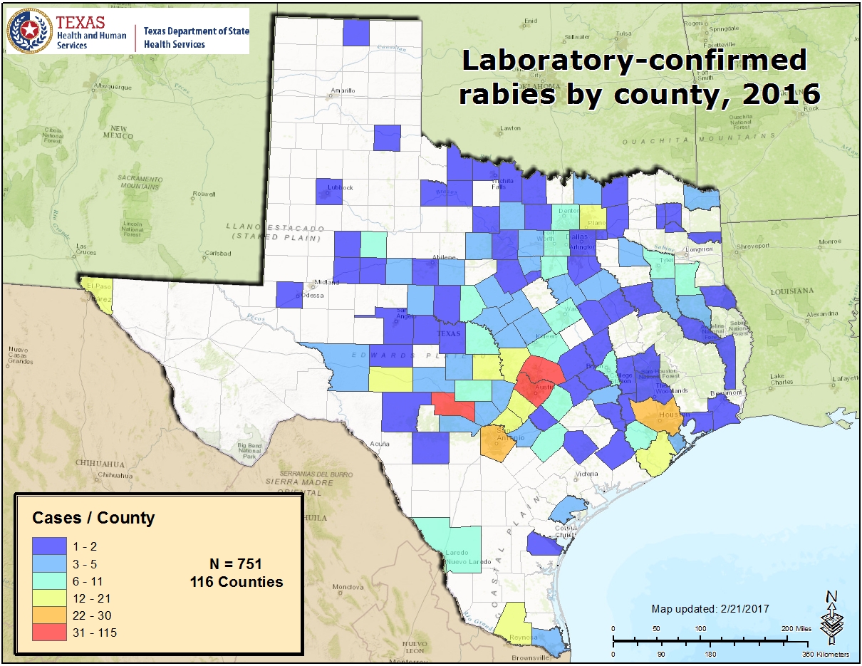 Rabies Maps 2016 Texas DSHS